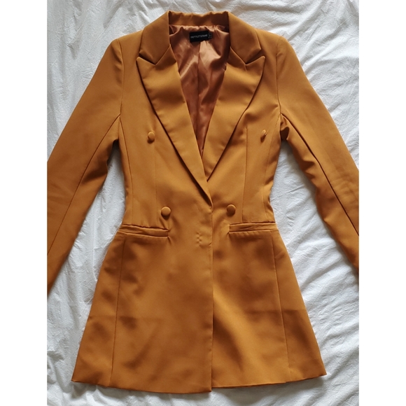 Mustard Double Breasted Woven Blazer - Picture 4 of 7